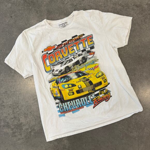 Vintage Other - Vintage Y2k Corvette Car Racing Graphic Tee White Short Sleeve XL